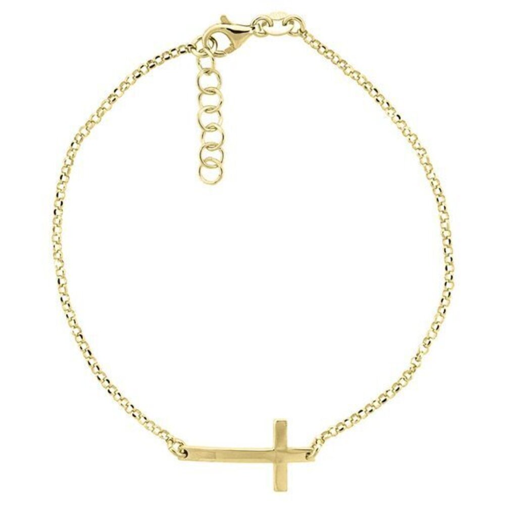 Gold Plated Sideways Cross CZ Bracelet